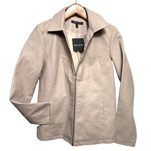 Baccini Faux Leather Jacket Women’s Small Feminine Fit Cream Off White Beige NWT